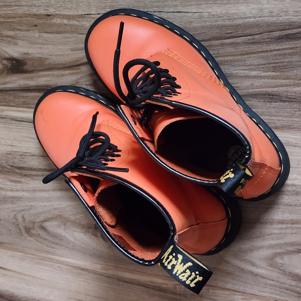 Dr. Martens Orange Leather 8-Eye Lace-Up Ankle Boots - Picture 6 of 8